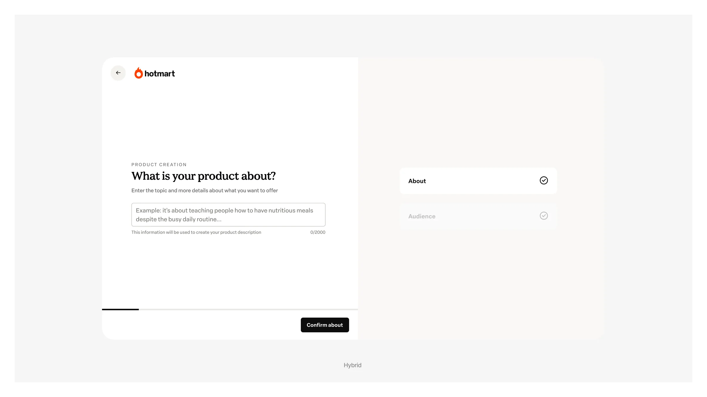 Product creation, about step: what is your product about?